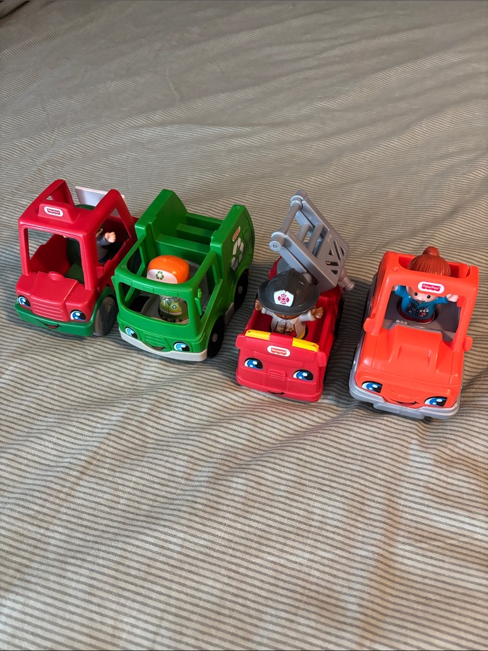 Fisher-Price Little People cars and figures, fire truck, pizza delivery, trash